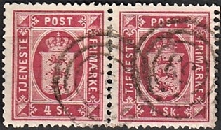 FRIMÆRKER DANMARK | 1871 - AFA 2 - 4 Skilling rosa i par - Stemplet